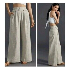 Anthropologie x Sovere Instance Linen Wide Leg Linen Pants Flax Cream Size M